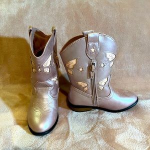 Girls Cowboy Boots, Pink, Size 9, Butterfly patterns